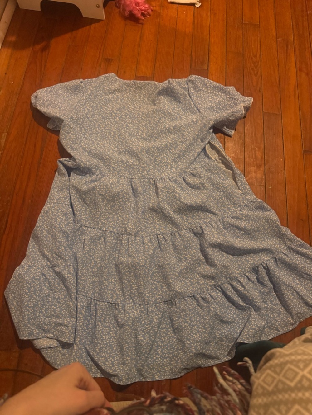 Chic Nation Light Blue Floral V-Neck Tiered Mini Dress - Picture 3 of 4